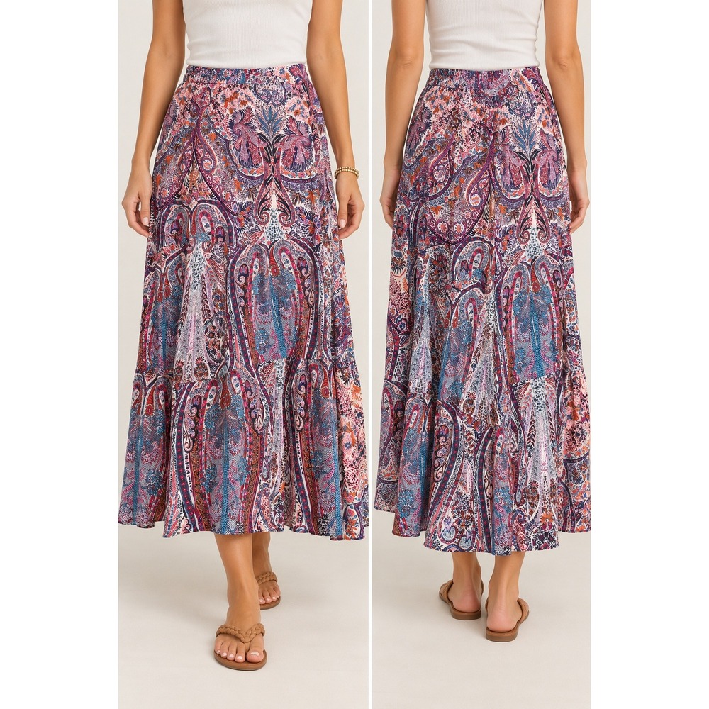 Philosophy Maxi Skirt Paisley Multicolor Viscose Tiered Boho Medium